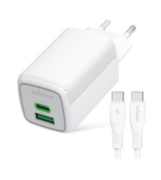 СЗУ-адаптер Walker WH-75 65W GAN (1USB / 1Type-C) + кабель Type-C - Type-C (Біли..